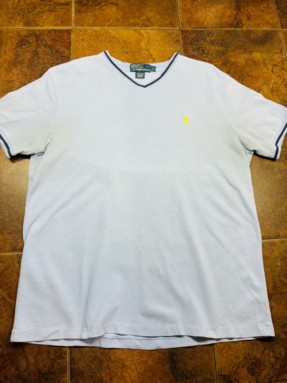 Vintage Polo by Ralph Lauren Light Blue V‑Neck Polo with Yellow Pony
